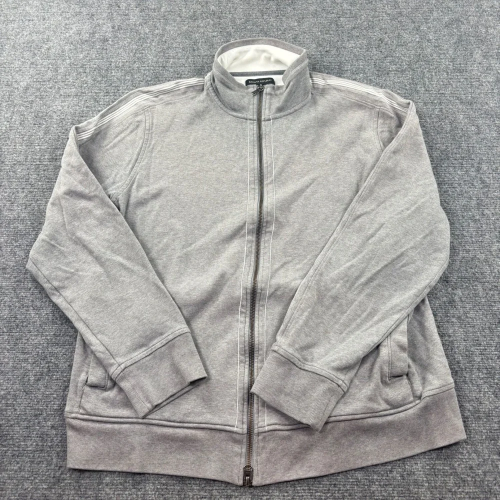 Banana Republic Track Jacket XL Gray Full Zip Striped‎ Cotton Mens